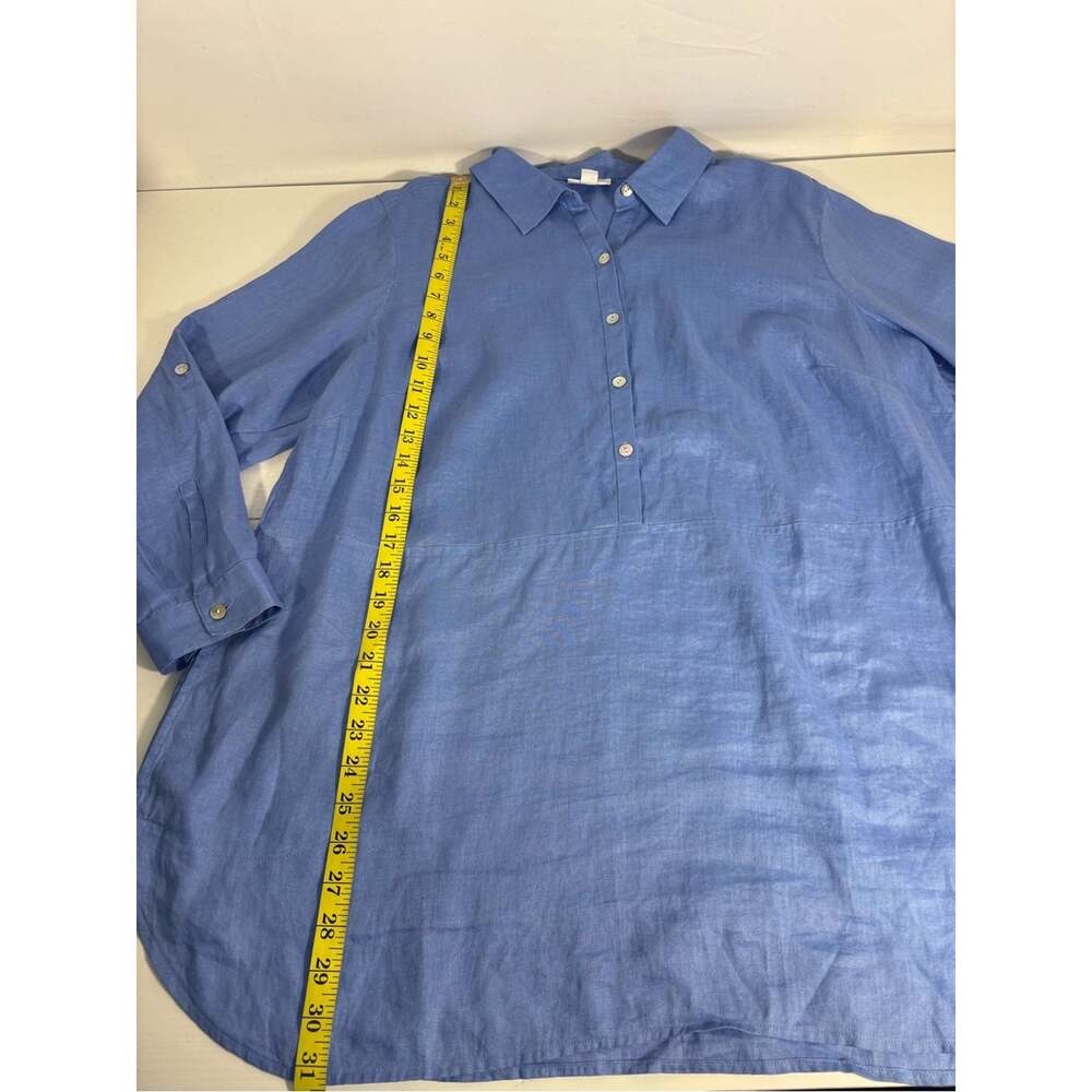 J Jill Love Linen Petite Blue 100% Linen Tunic Top Roll Tab Sleeve Size XLP 1209 - Picture 5 of 9